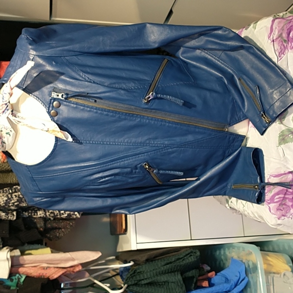 Free People vegan Leather Jacket Royal Blue